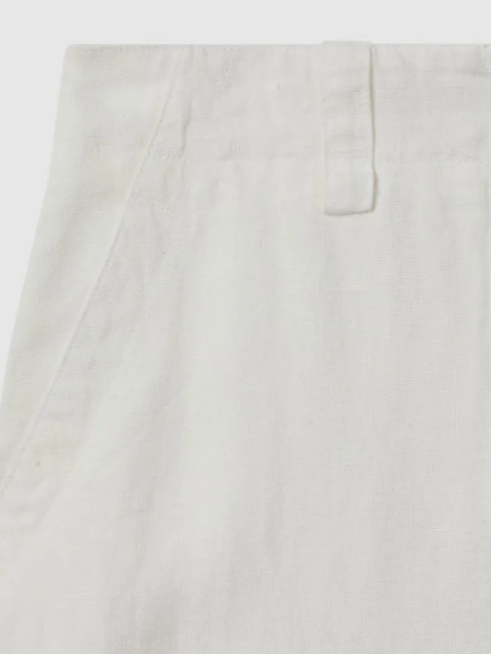 REISS Petite Women Linen Wide Leg Garment Dyed Trousers White