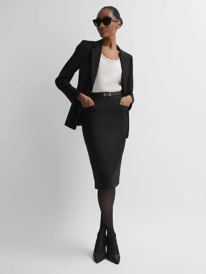 REISS Petite Women Tailored Pencil Skirt Black