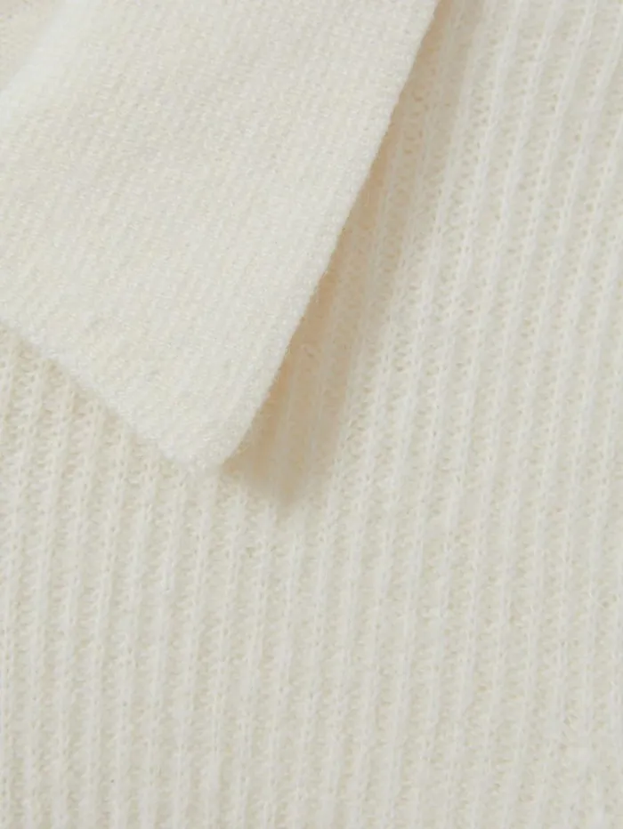 REISS Polo Shirts Children Merino Wool HalfZip Polo Shirt Off White