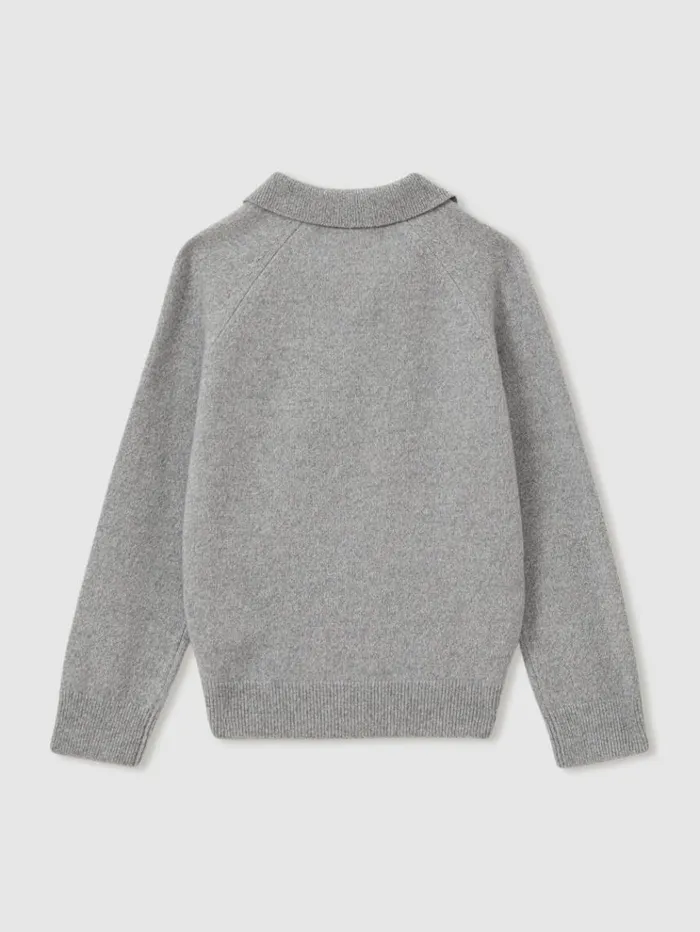 REISS Polo Shirts Children WoolCashmere Open Collar Polo Shirt Grey Melange