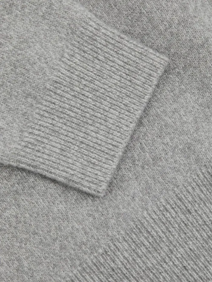 REISS Polo Shirts Children WoolCashmere Open Collar Polo Shirt Grey Melange