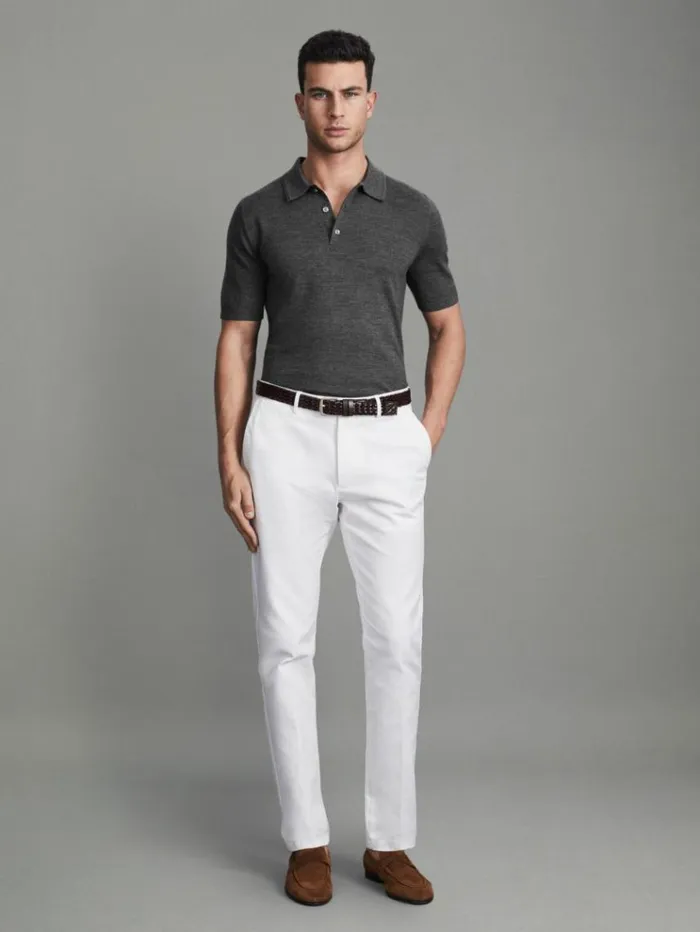 REISS Polo Shirts Men Merino Wool Polo Shirt Derby Grey Marl