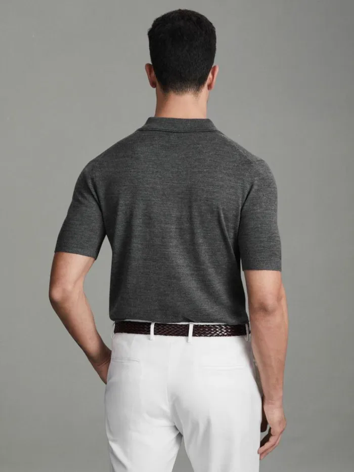 REISS Polo Shirts Men Merino Wool Polo Shirt Derby Grey Marl
