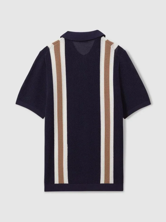 REISS Polo Shirts Men Reiss Ch Knitted Contrast Stripe HalfZip Polo Shirt Navycamel