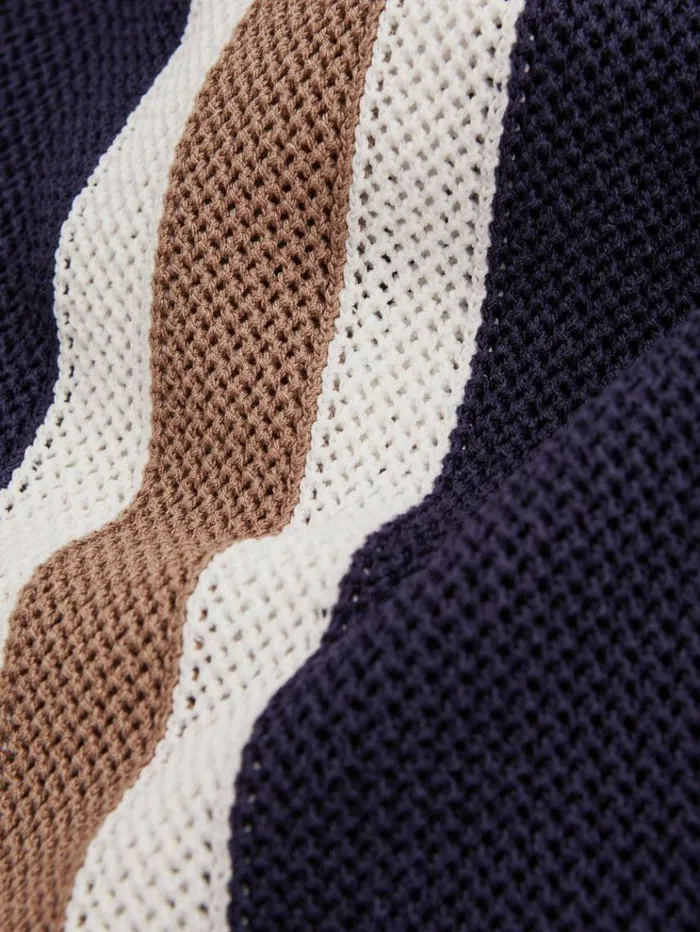 REISS Polo Shirts Men Reiss Ch Knitted Contrast Stripe HalfZip Polo Shirt Navycamel