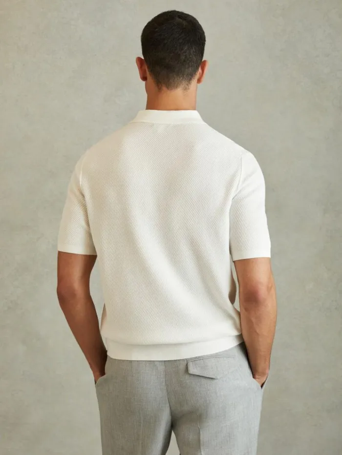 REISS Polo Shirts Men Textured HalfZip Polo Shirt White