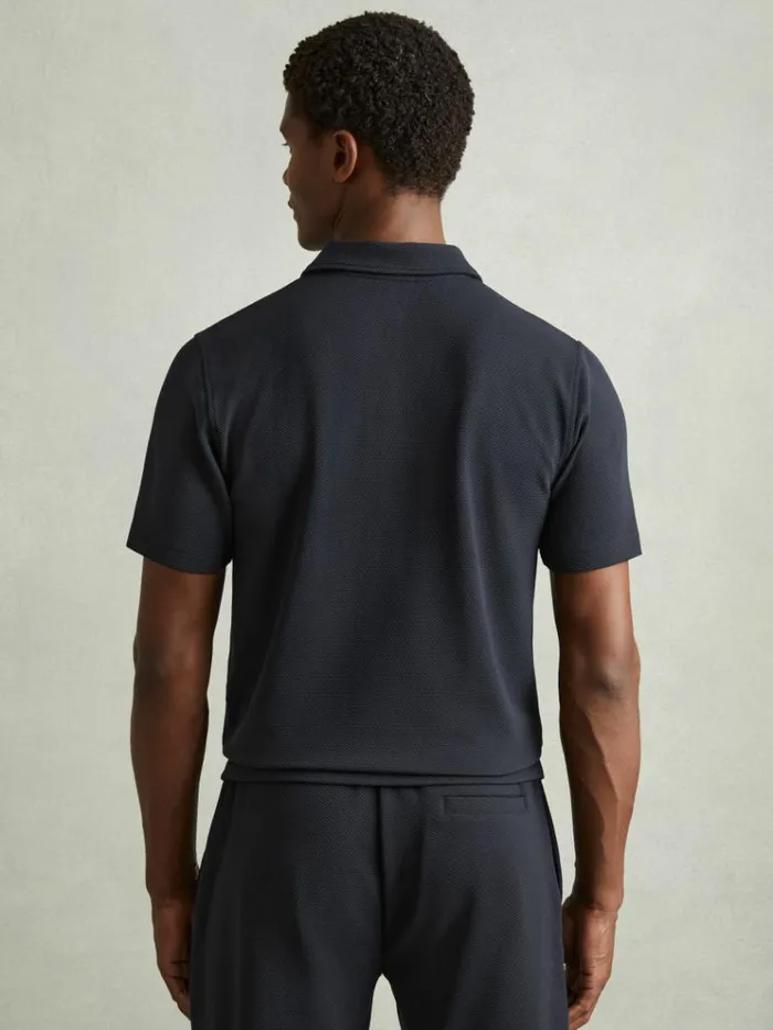 REISS Polo Shirts Men Textured ZipNeck Polo Shirt Navy