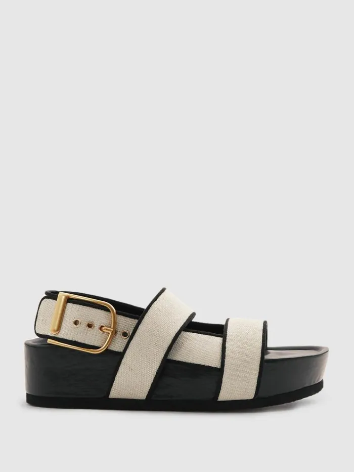 REISS Sandals Women Strappy Chunky Canvas Sandals Black