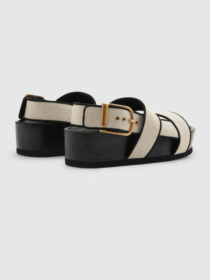 REISS Sandals Women Strappy Chunky Canvas Sandals Black