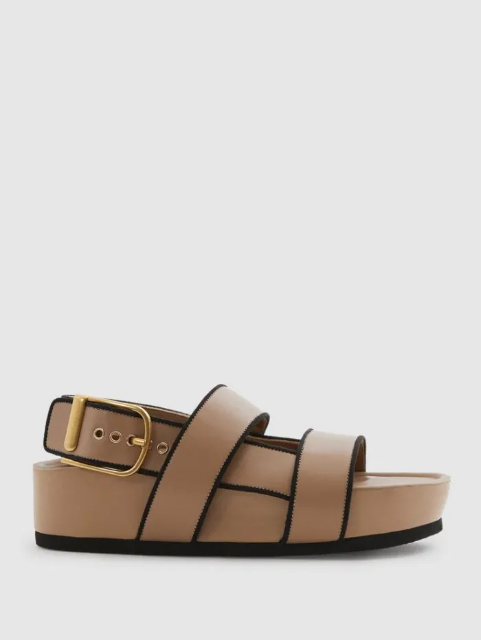 REISS Sandals Women Strappy Chunky Leather Sandals Tan