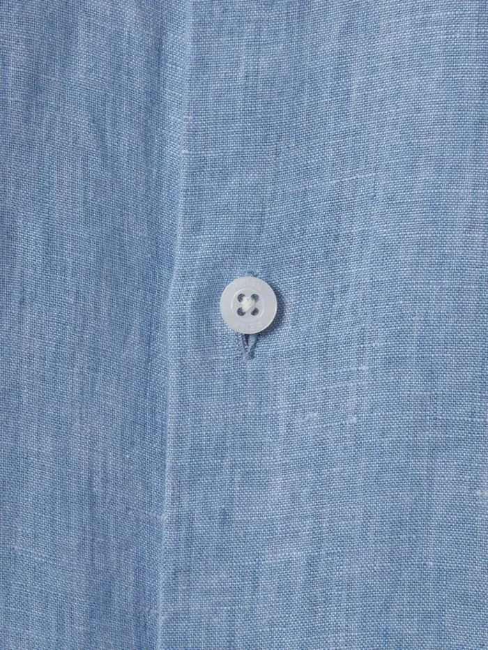 REISS Shirts Children 100 Linen Cutaway Collar Shirt Sky Blue