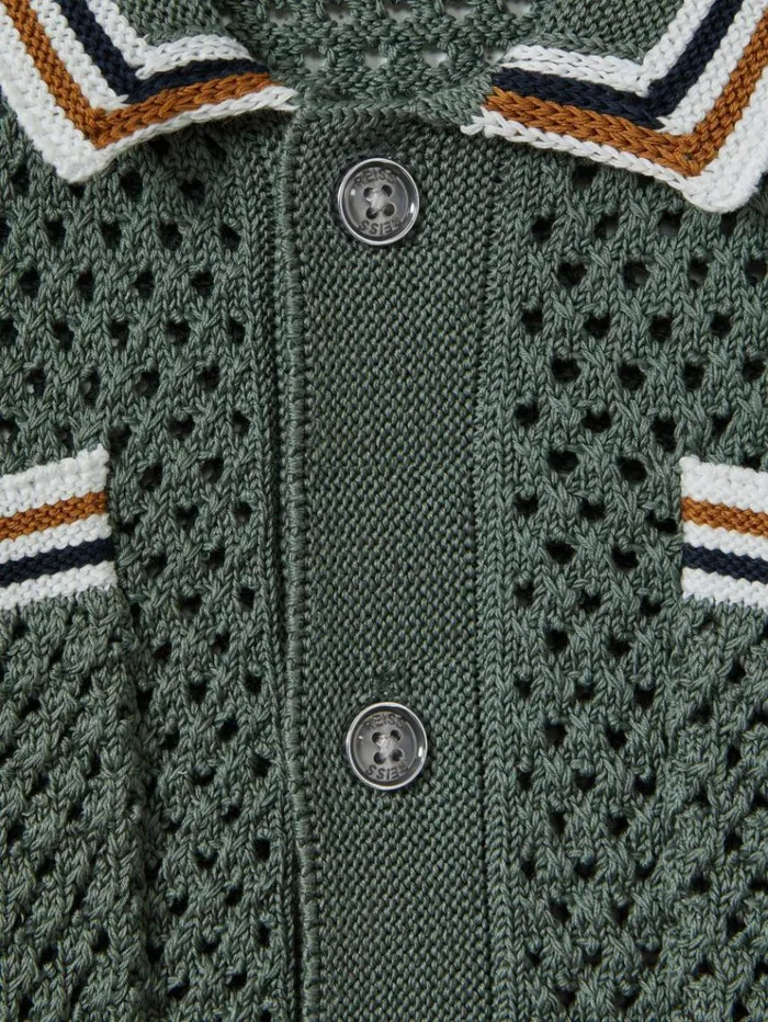 REISS Shirts Children Crochet Contrast Trim Shirt Dark Sage Green