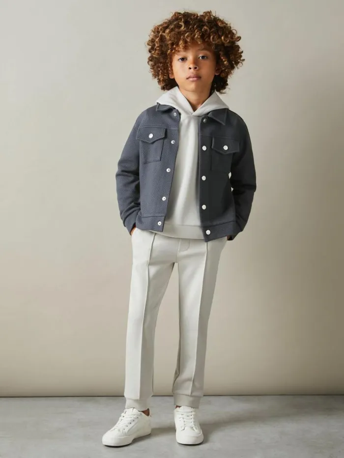 REISS Shirts Children Textured Cotton Blend Jacket Steel Blue