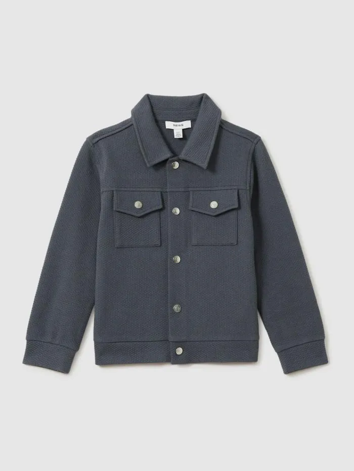 REISS Shirts Children Textured Cotton Blend Jacket Steel Blue