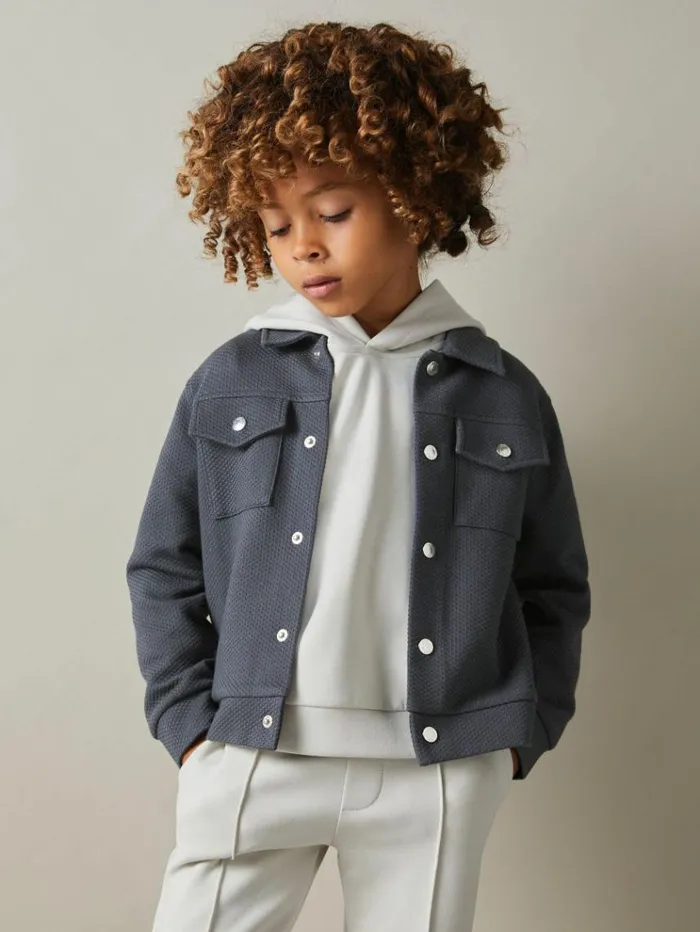 REISS Shirts Children Textured Cotton Blend Jacket Steel Blue