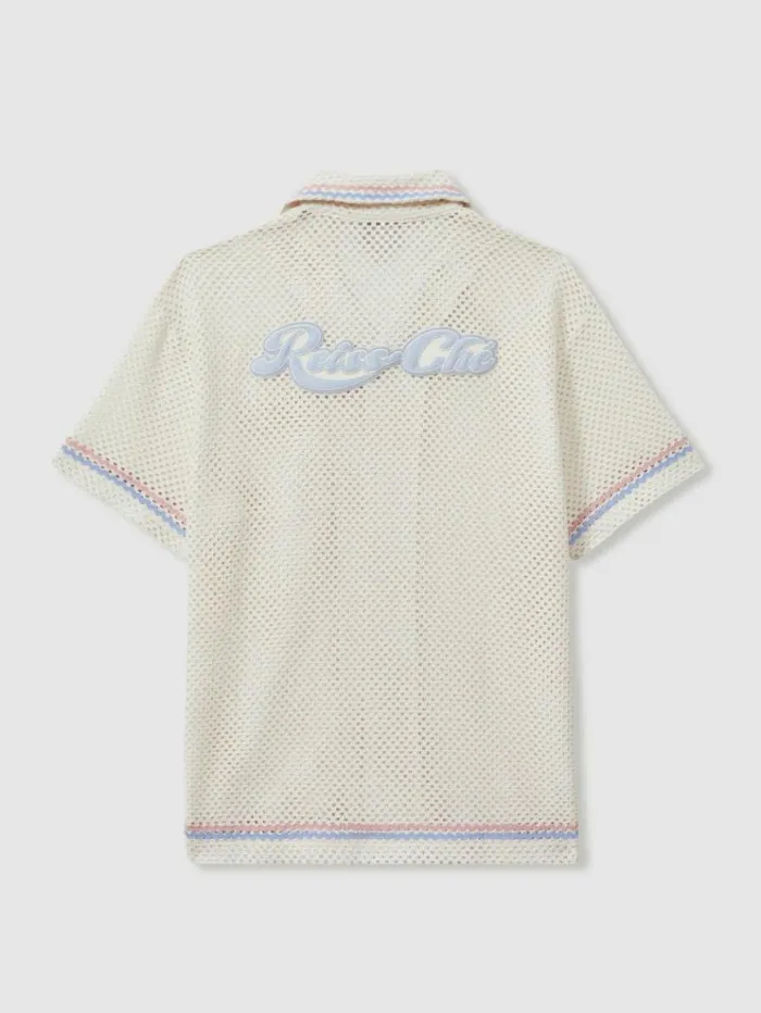 REISS Shirts Men Ch Crochet Contrast Trim Cuban Collar Shirt Ecru
