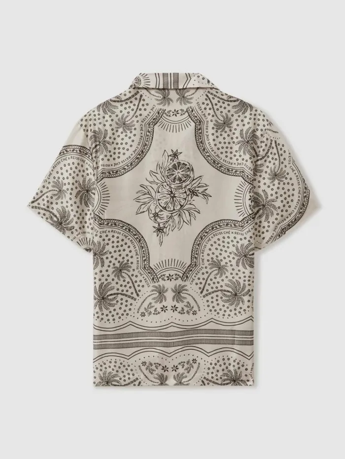 REISS Shirts Men Ch Printed Cuban Collar Shirt Champagnebrown