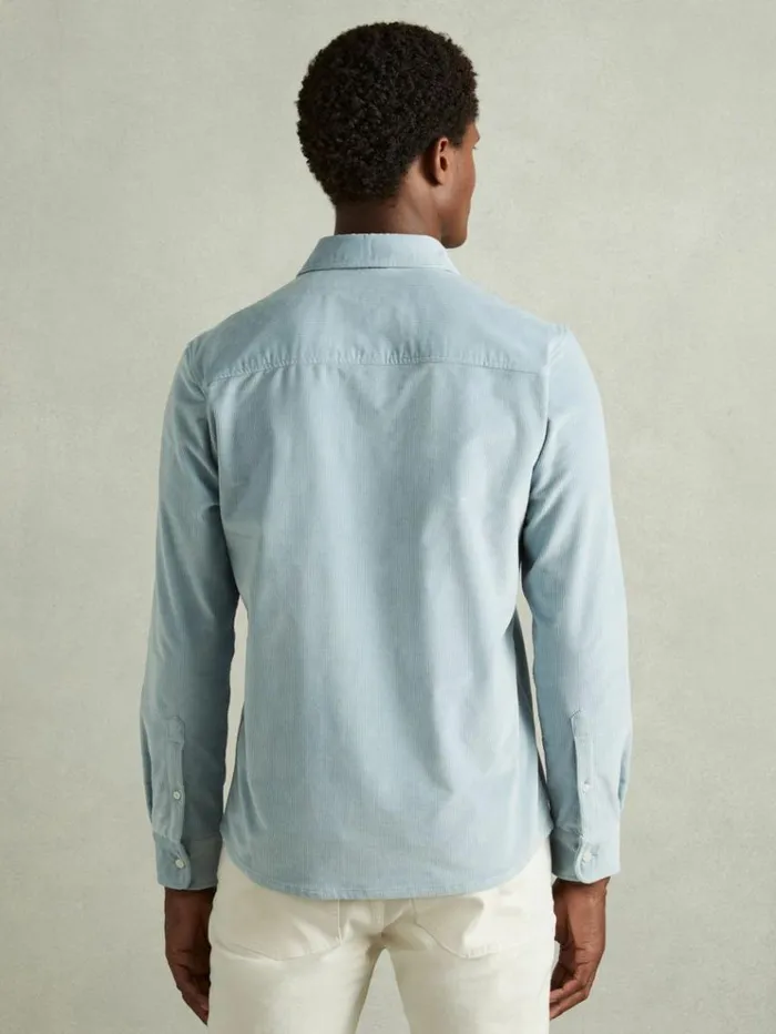 REISS Shirts Men Cotton Blend Corduroy Overshirt Soft Blue