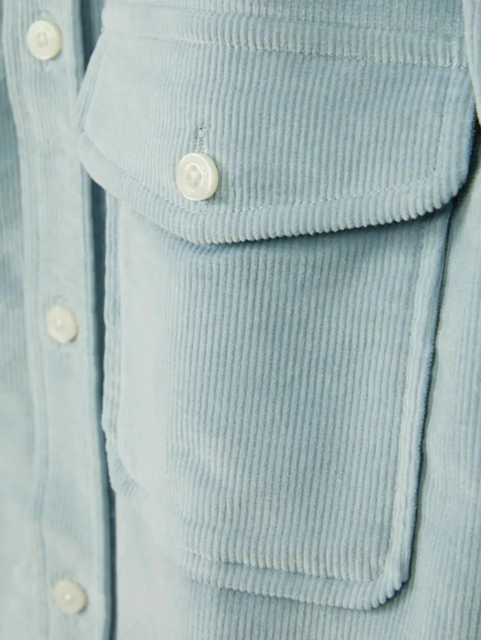 REISS Shirts Men Cotton Blend Corduroy Overshirt Soft Blue