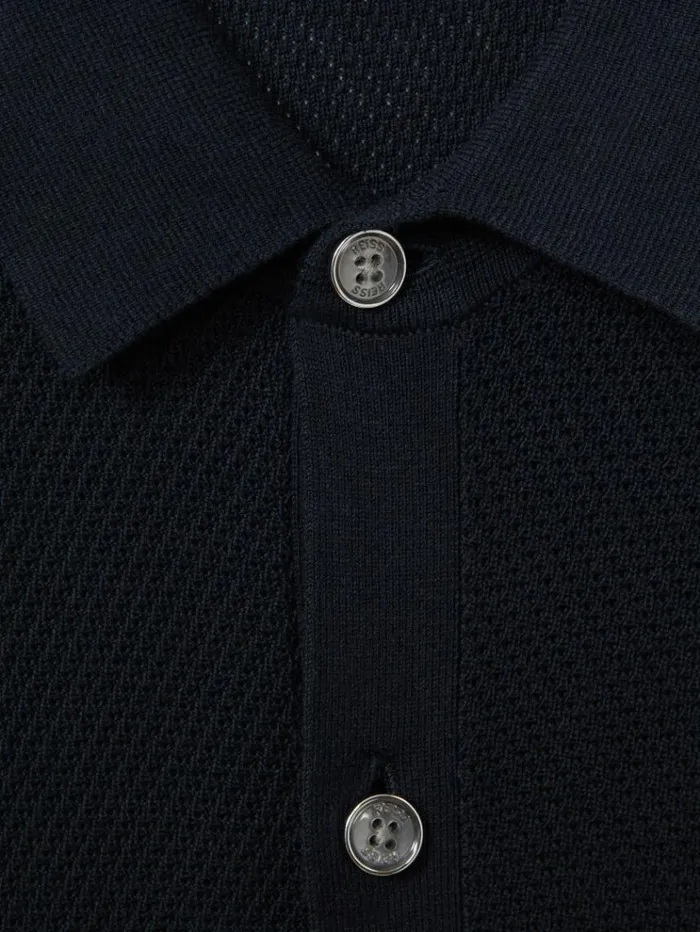REISS Shirts Men Cotton Blend Textured Shirt Navy