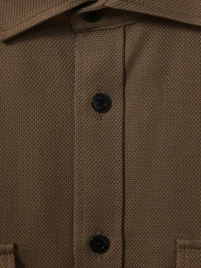 REISS Shirts Men Cotton Canvas Overshirt Tobacco Brown