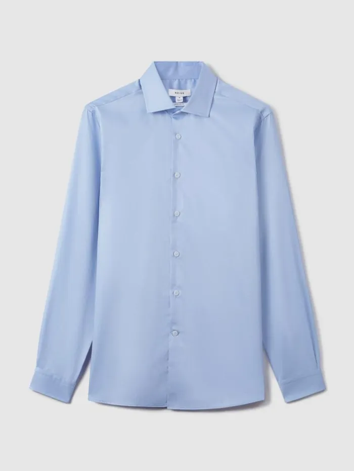 REISS Shirts Men Cotton Sateen Shirt Mid Blue