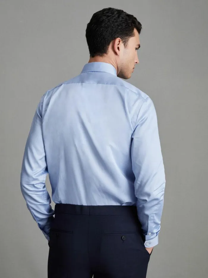 REISS Shirts Men Cotton Sateen Shirt Mid Blue
