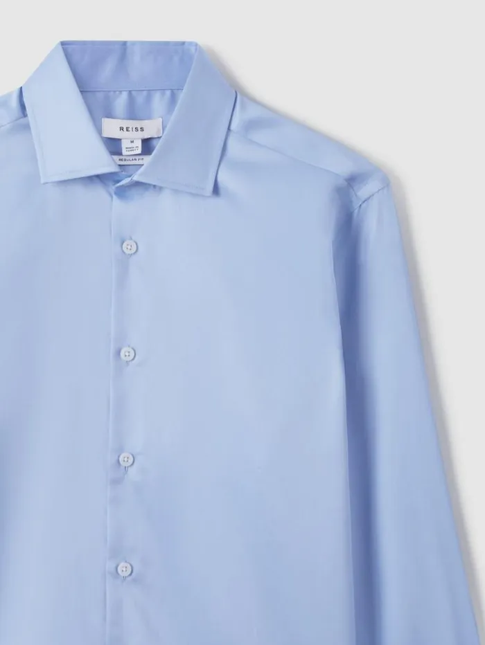 REISS Shirts Men Cotton Sateen Shirt Mid Blue
