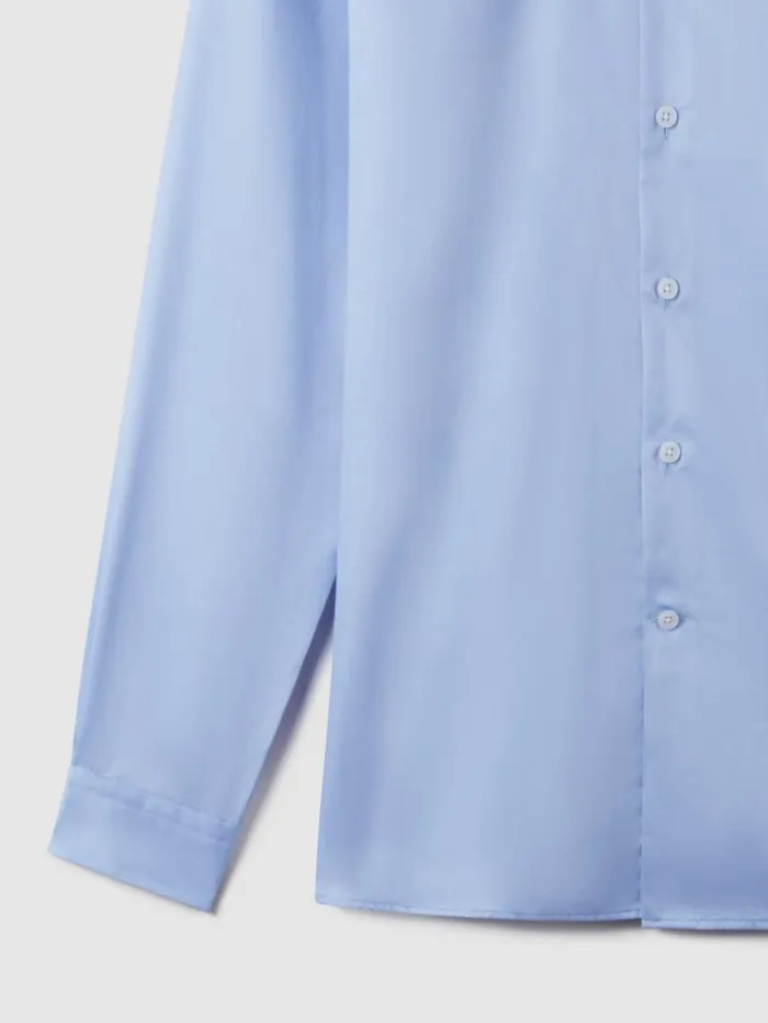 REISS Shirts Men Cotton Sateen Shirt Mid Blue