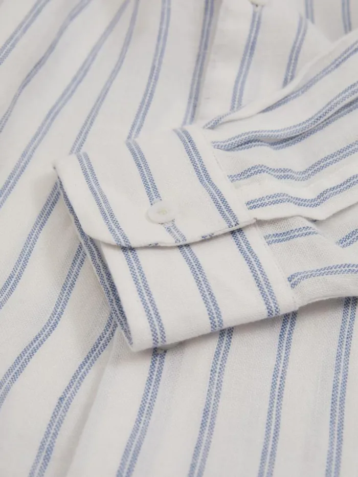 REISS Shirts Men Linen ButtonThrough Shirt Blue Stripe