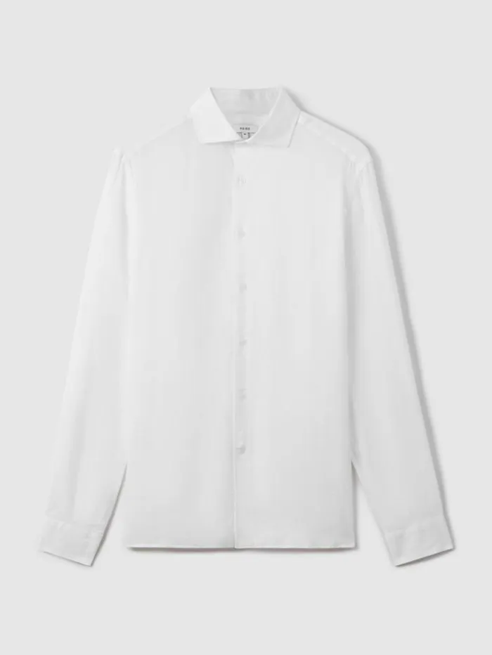 REISS Shirts Men Linen Button Through Shirt White