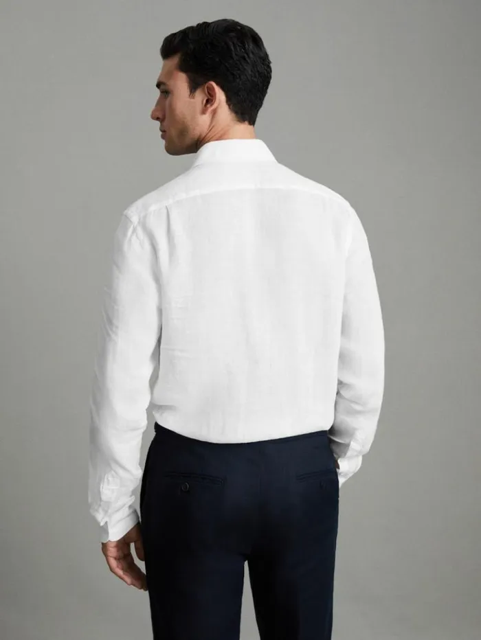 REISS Shirts Men Linen Button Through Shirt White