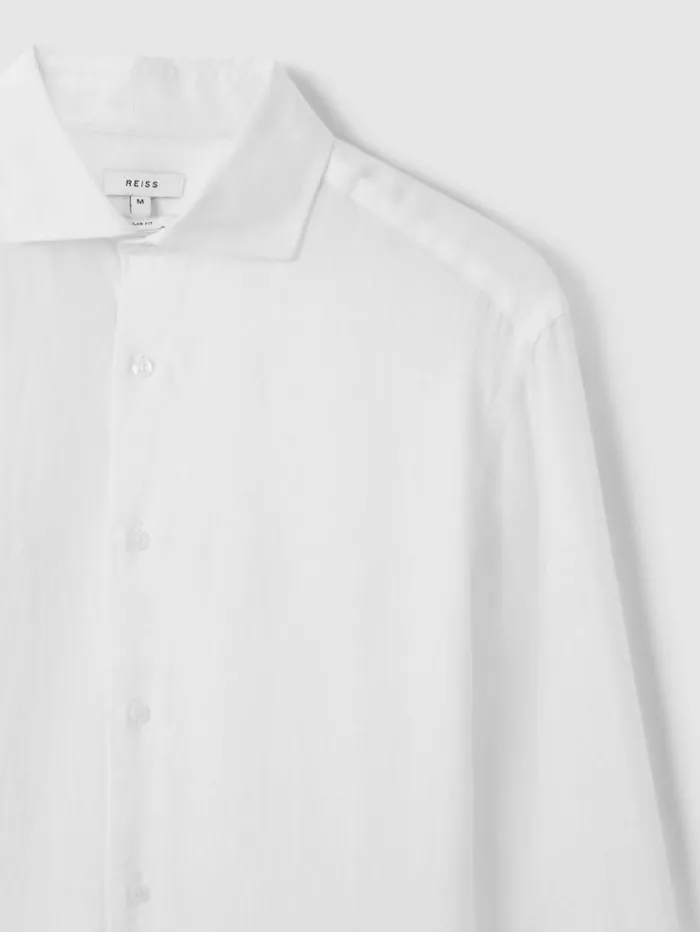 REISS Shirts Men Linen Button Through Shirt White