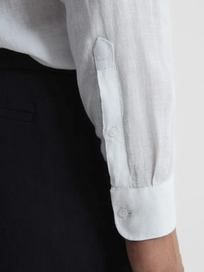 REISS Shirts Men Linen Button Through Shirt White