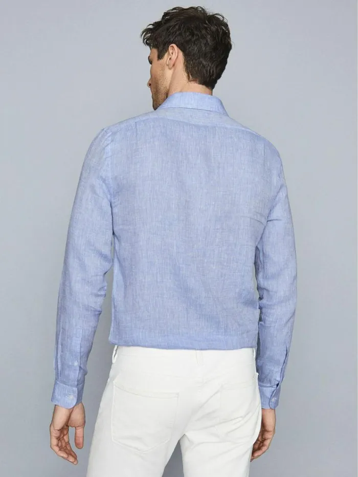 REISS Shirts Men Linen Regular Fit Shirt Soft Blue
