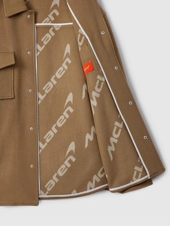 REISS Shirts Men McLaren F1 Wool Blend Twin Pocket Overshirt Camel