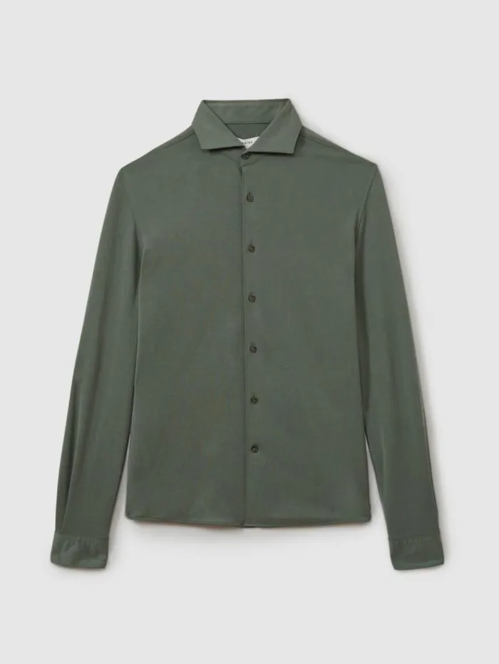 REISS Shirts Men Modal Blend Cutaway Collar Shirt Green Smoke
