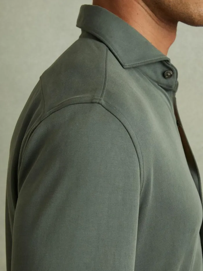 REISS Shirts Men Modal Blend Cutaway Collar Shirt Green Smoke