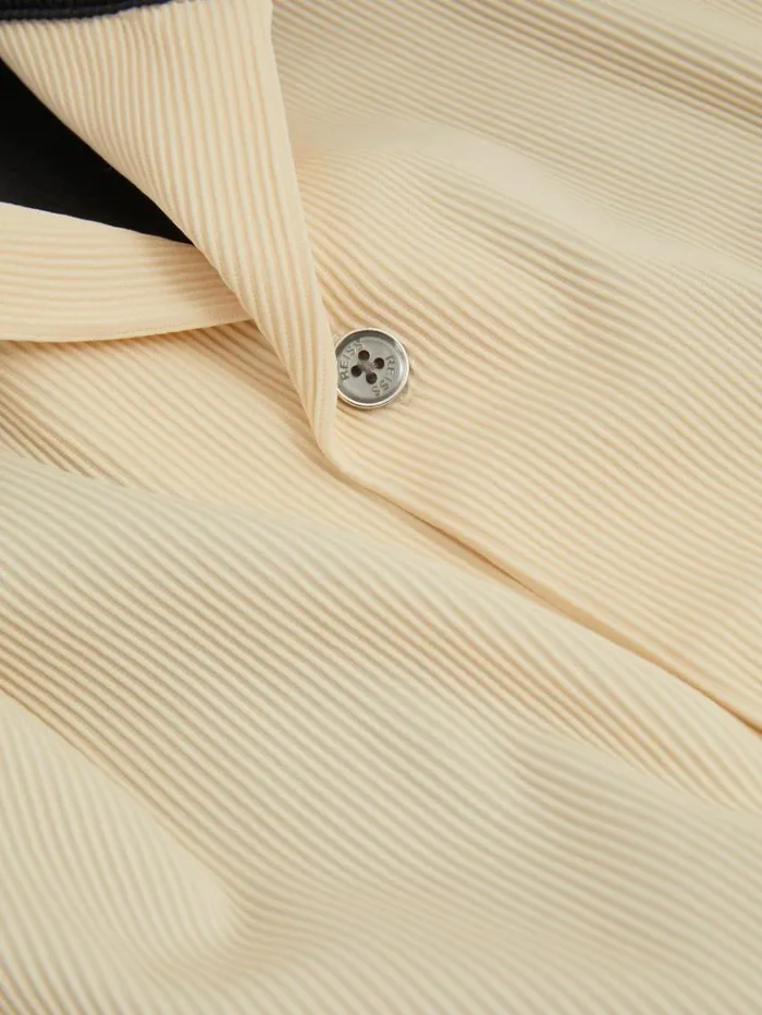 REISS Shirts Men Oversized Plisse Cuban Collar Shirt Off Whitenavy