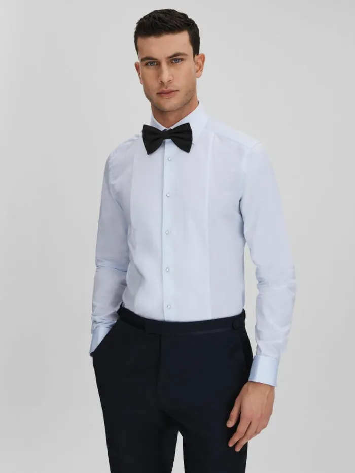 REISS Shirts Men Slim Fit Cotton Marcella Tuxedo Shirt Soft Blue