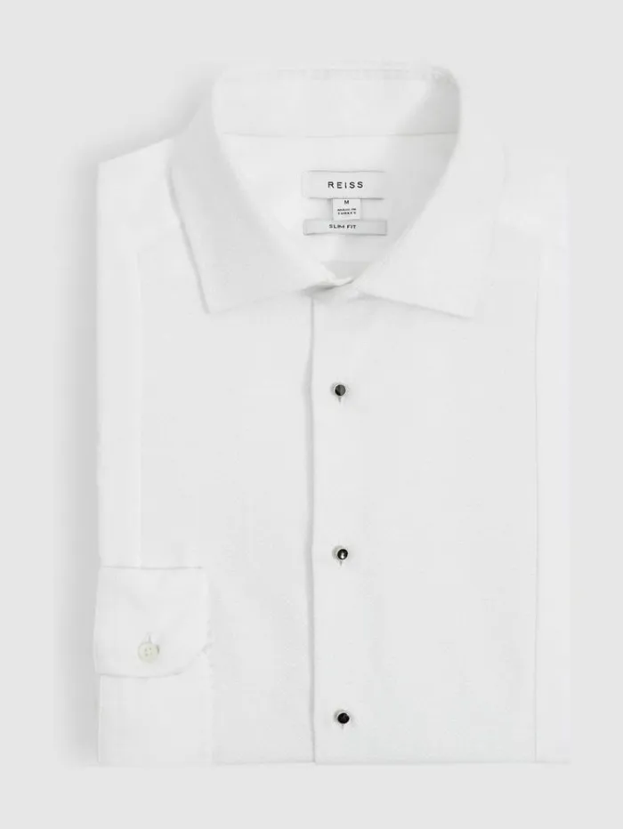REISS Shirts Men Slim Fit Cotton Marcella Tuxedo Shirt White REISS Shirts Men Slim Fit Cotton Marcella Tuxedo Shirt White