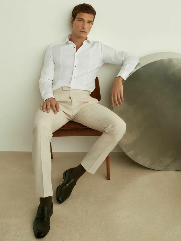 REISS Shirts Men Slim Fit Cotton Marcella Tuxedo Shirt White REISS Shirts Men Slim Fit Cotton Marcella Tuxedo Shirt White