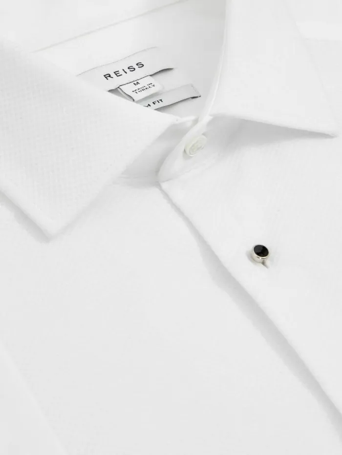 REISS Shirts Men Slim Fit Cotton Marcella Tuxedo Shirt White REISS Shirts Men Slim Fit Cotton Marcella Tuxedo Shirt White