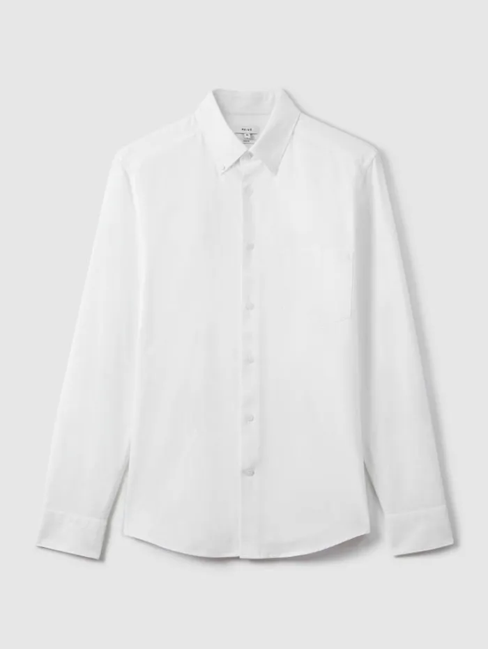 REISS Shirts Men Slim Fit Cotton Oxford Shirt White