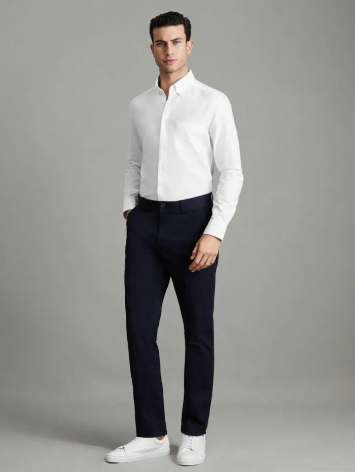 REISS Shirts Men Slim Fit Cotton Oxford Shirt White
