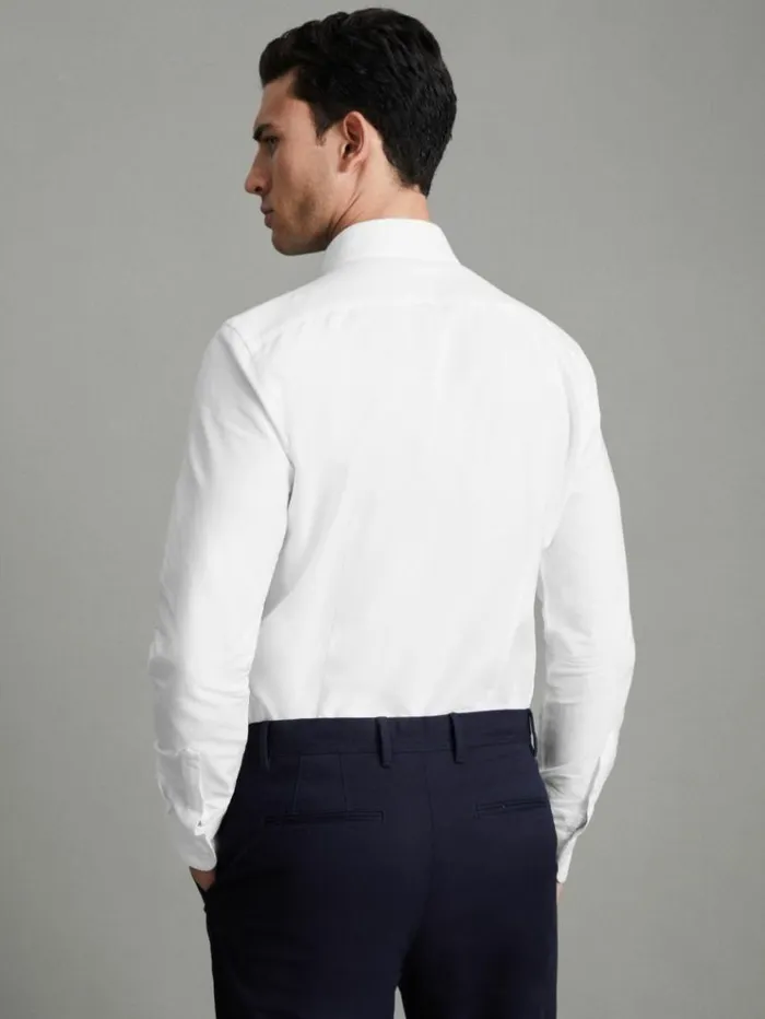 REISS Shirts Men Slim Fit Cotton Oxford Shirt White