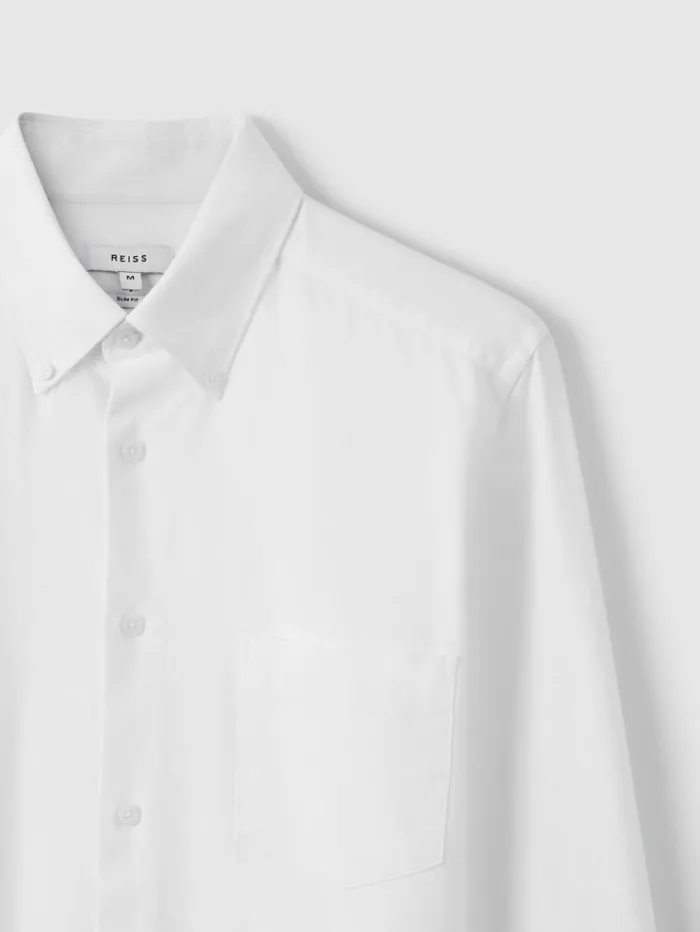 REISS Shirts Men Slim Fit Cotton Oxford Shirt White