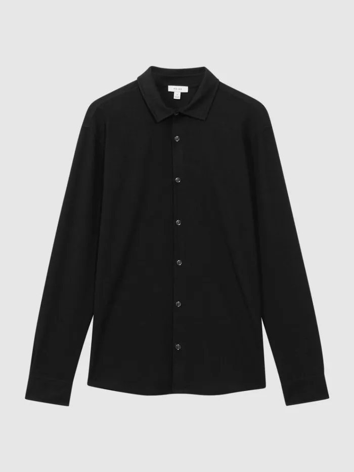 REISS Shirts Men Textured ButtonThrough Shirt Black