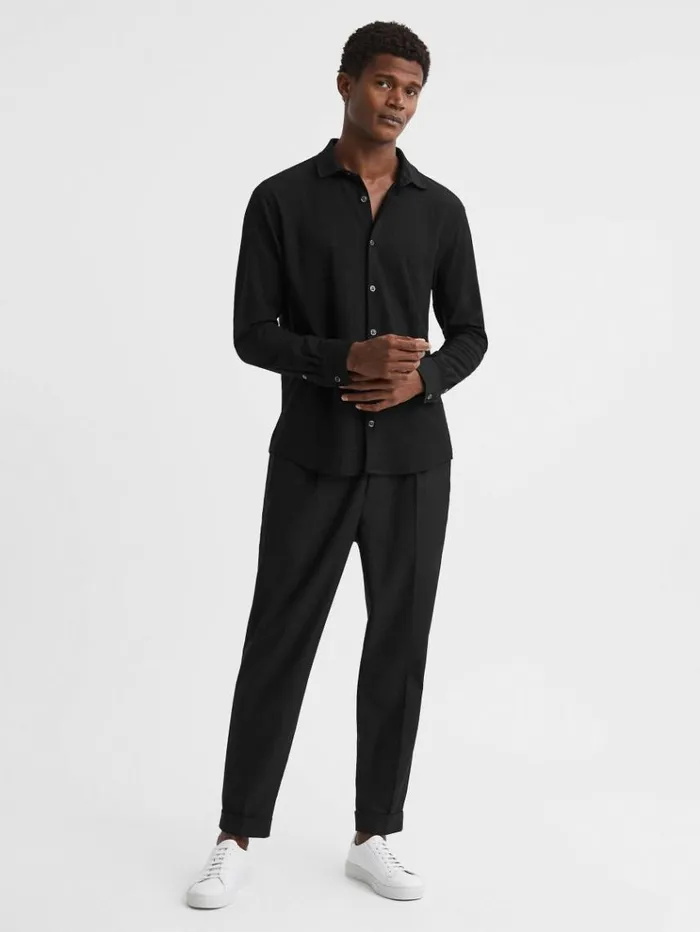 REISS Shirts Men Textured ButtonThrough Shirt Black