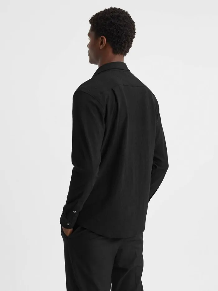 REISS Shirts Men Textured ButtonThrough Shirt Black